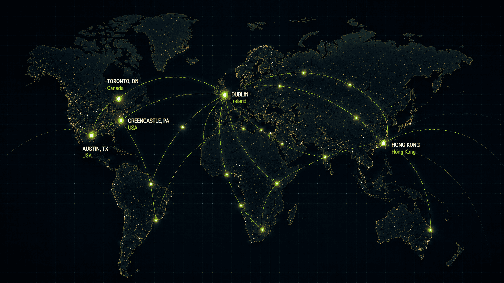 ReMarkets global recovery network connecting facilities in Austin, Greencastle, Toronto, Dublin, and Hong Kong with buyers worldwide.